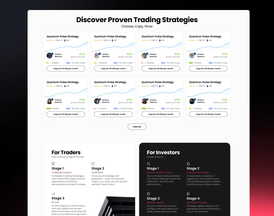 Копитрейдинг второй версии, тот же экран, пересобранный внутри платформы