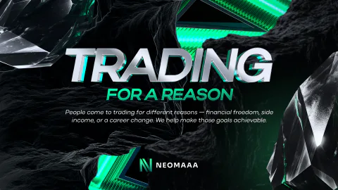 Слайд яркой презентации NEOMAAA, тёмный фон с неоном и объёмной графикой
