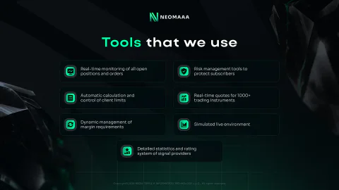 Слайд нейтральной презентации NEOMAAA, сдержанная подача с фирменным акцентом