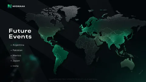 Слайд нейтральной презентации NEOMAAA, сдержанная подача с фирменным акцентом
