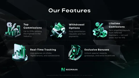 Слайд нейтральной презентации NEOMAAA, сдержанная подача с фирменным акцентом