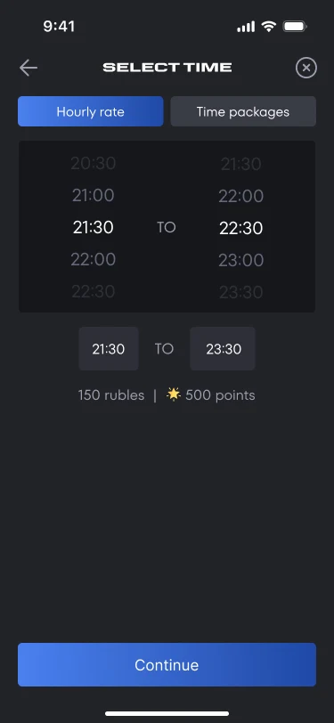 Choosing time by the minute with a price and points