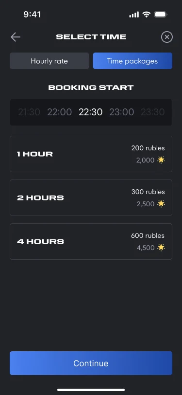 Choosing time in ready blocks of one, two and four hours