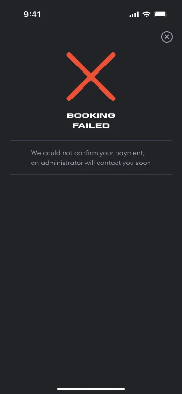 The failed booking screen with an explanation