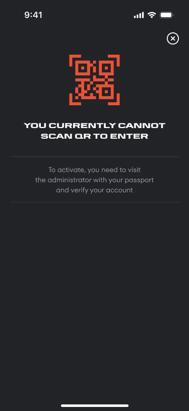The screen with an inactive QR code asking the account to be verified