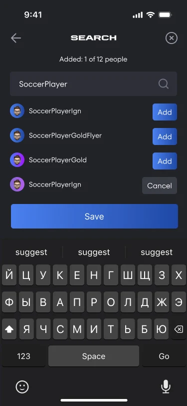 Searching for participants by handle