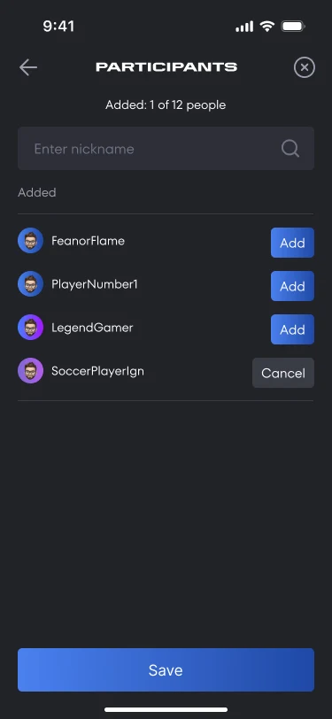 The list of already added participants